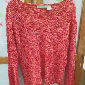 I.V.Y. Womens M Varigated Hot Pink & Other Colors Open Knit Sweater